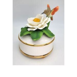 Vintage Teleflora Hummingbird Music Box Works Porcelain Collectible 5.5 T